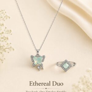 Ethereal Duo Butterfly Pendant & Crystal Ring Set | Elegant Silver Jewelry Set for Women