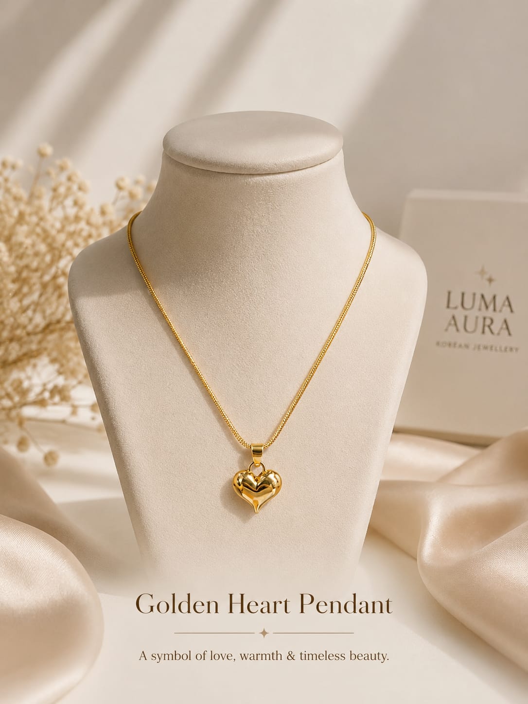 Golden Heart Pendant Necklace | Elegant Gold-Tone Heart Pendant for Women