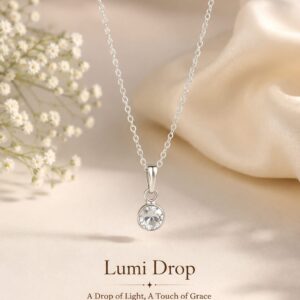 Lumi Drop Solitaire Crystal Pendant Necklace | Minimalist Silver-Tone Necklace for Women