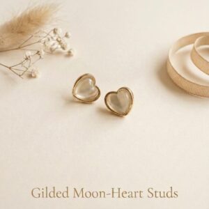 Gilded Moon-Heart Stud Earrings | Elegant Gold-Plated Heart & Crescent Moon Earrings for Women