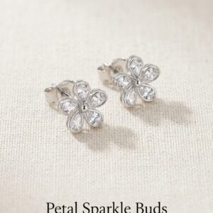 Petal Sparkle Buds Crystal Stud Earrings | Floral Silver-Tone Earrings for Women